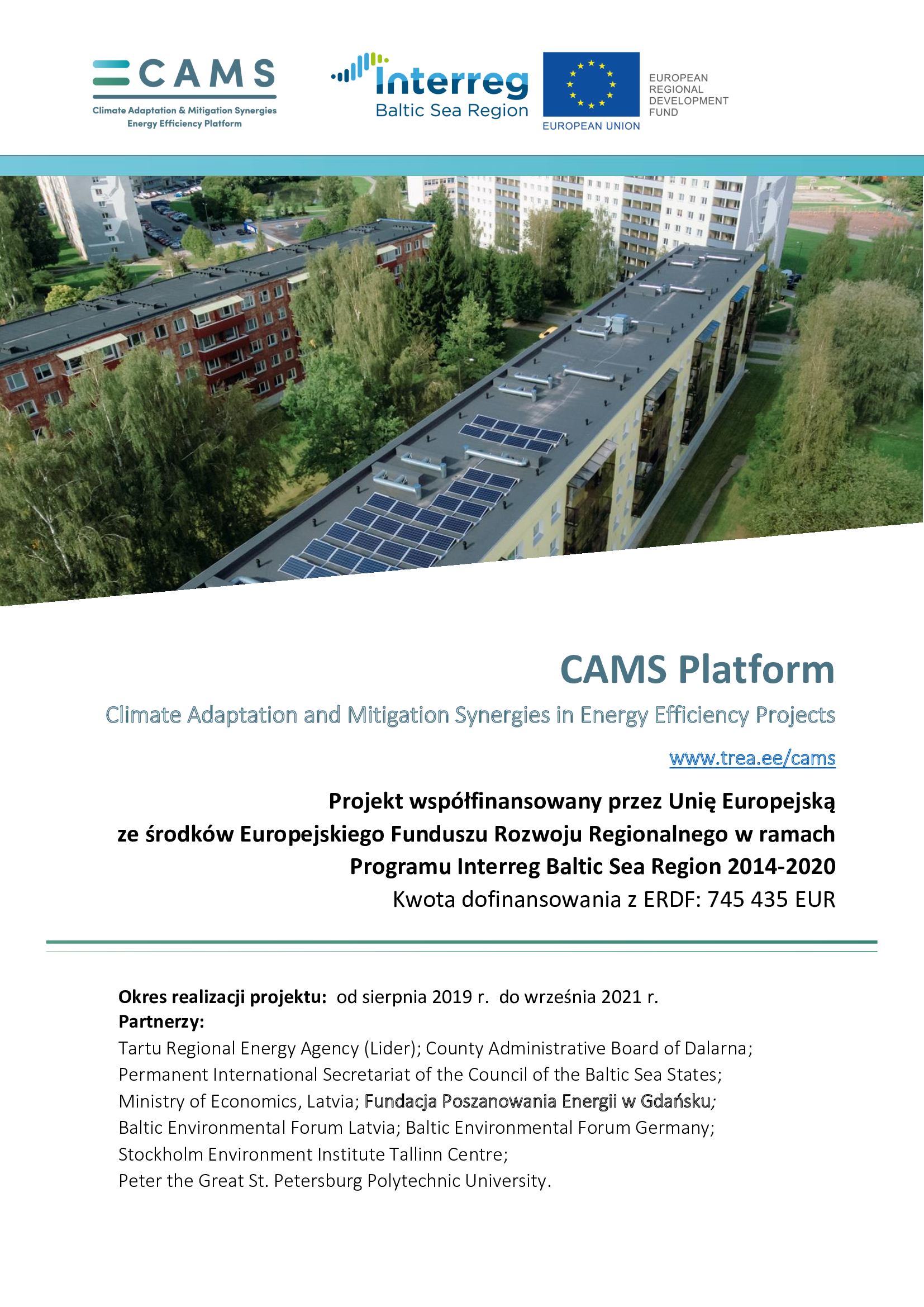 Plakat projektu CAMS Platform i FPE jako jego partnera
